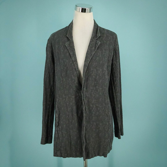 Eileen Fisher Size Medium M Gray Textured Collared Magnetic Closure Boxy Blazer - Picture 1 of 4